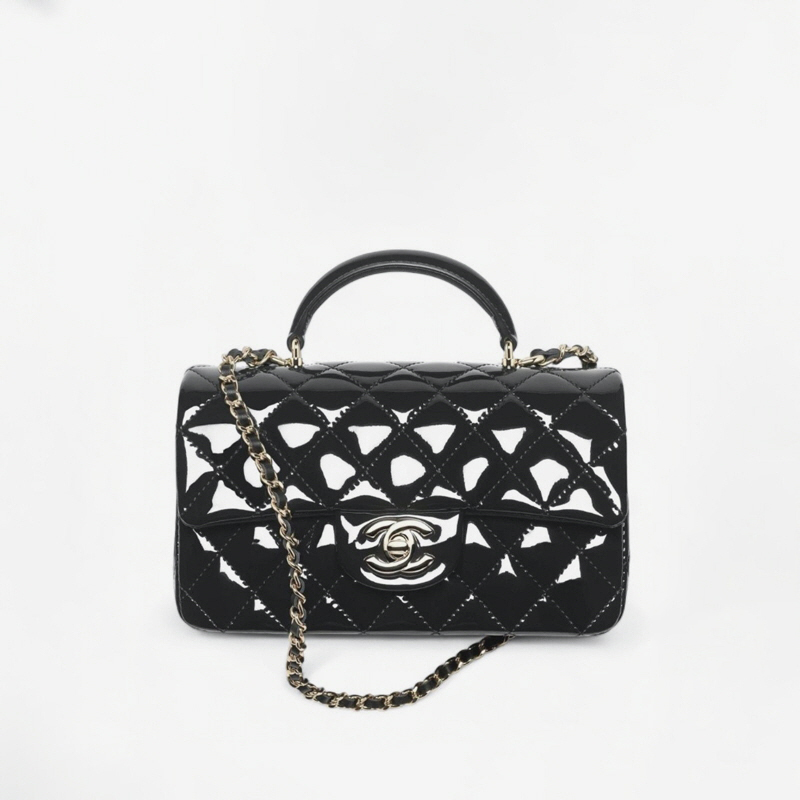 CHANEL 샤넬 페이던트 뉴미니 탑핸들 백 금장 블랙 【매장-840만원대】