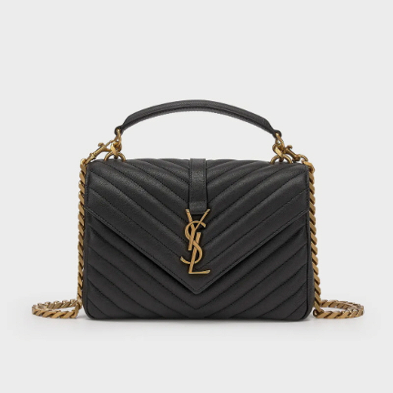 SAINT LAURENT 입생로랑 퀼티드 레더 컬리지 미디움 체인백 블랙