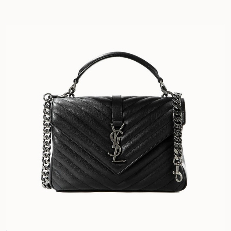 SAINT LAURENT 입생로랑 컬리지 블랙 레더 미디엄 마틀라세 숄더백 겸 크로스백