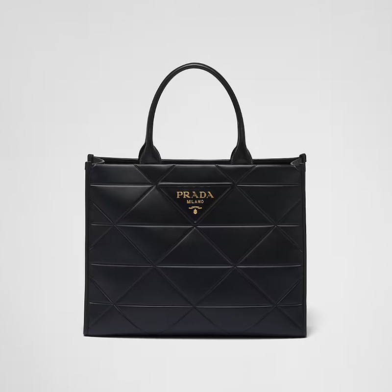 PRADA 프라다 탑 스티칭 라지 가죽 프라다 심볼 백