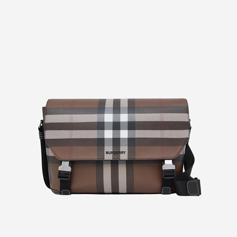 BURBERRY 버버리 체크 레더 라지 메신저 백 다크 버치