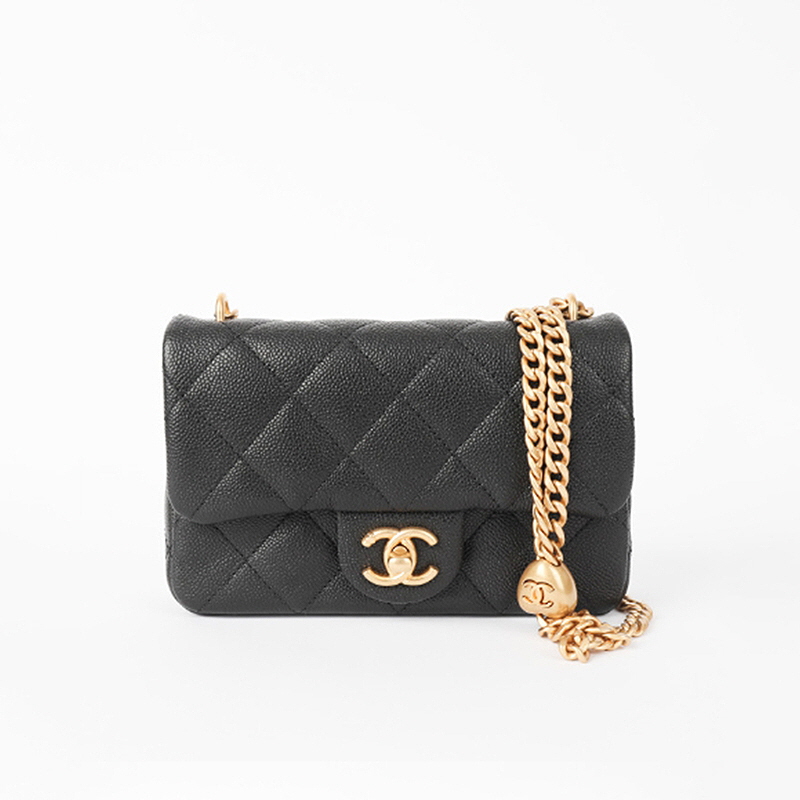CHANEL 샤넬 뉴미니 하트볼 블랙 금장 캐비어 체인 크로스백 【매장-1000만원대】