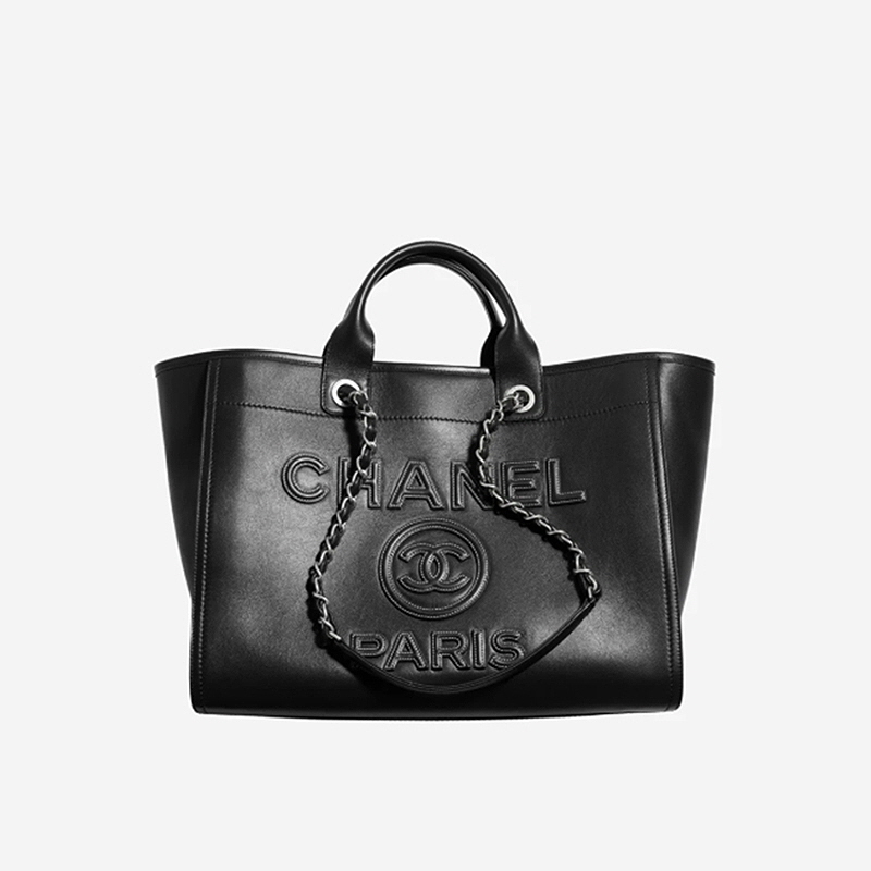 CHANEL 샤넬 라지 쇼핑백 카프스킨 실버 메탈 블랙 【매장-620만원대】