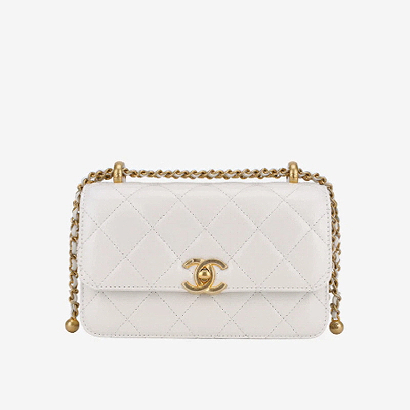 CHANEL 샤넬 미니 플랩백 카프스킨 골드메탈 화이트 【매장-1000만원대】