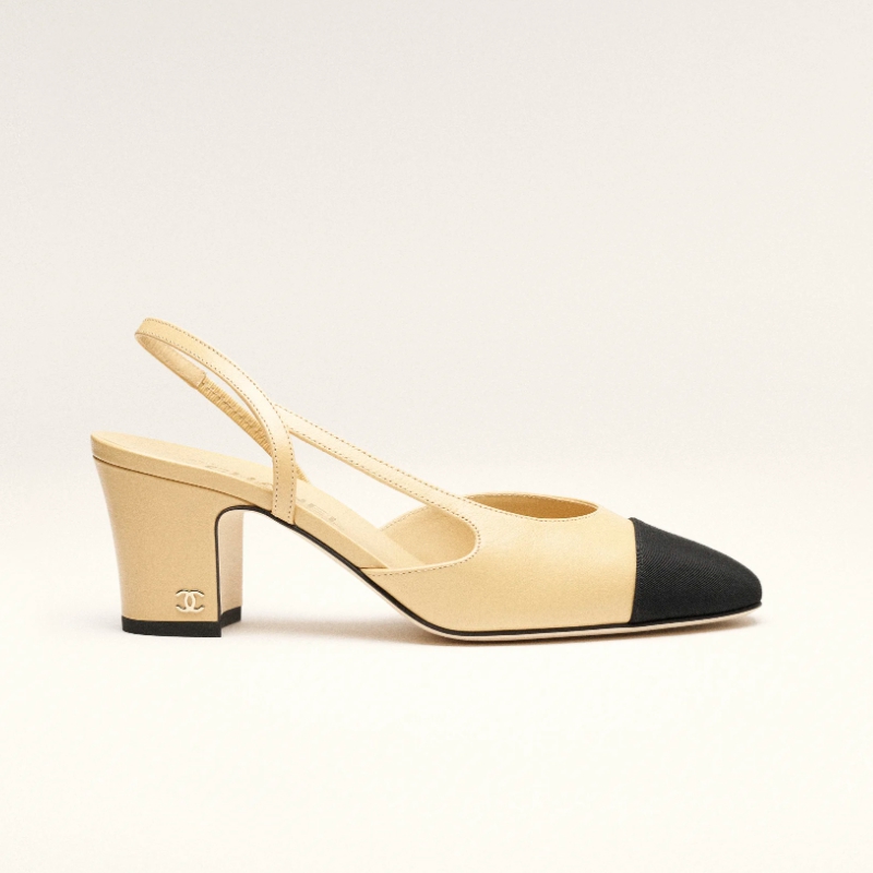 샤넬 고트스킨 그로기랭 베이지 블랙 여성 슬링(굽7cm) G31318-Y50006-C8378