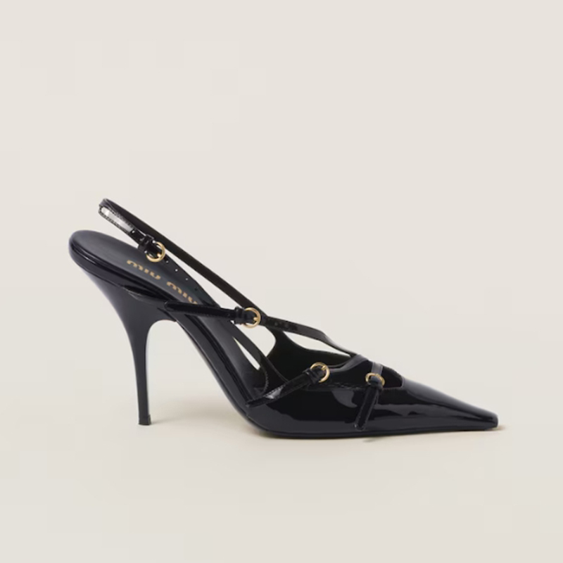 미우미우 패턴트 레더 버클 슬링백 바니시 힐 블랙 (굽9cm) 5I013E_069_F0002_F_M105