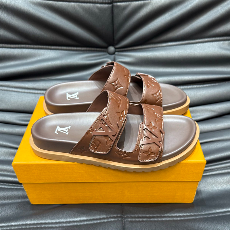 루이비통 모노그램 풀 필로우 플랫 컴포트 뮬 남성 슬리퍼 브라운