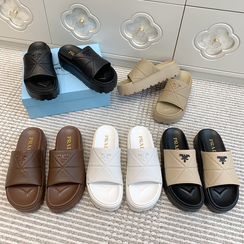 프라다 소프트 나파 가죽 통굽 샌들 슬리퍼 5color