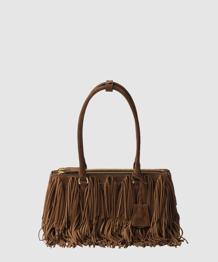 프린지 장식 프라다 갤러리아 미디엄 스웨이드백 1BA457 【매장-820만원대】