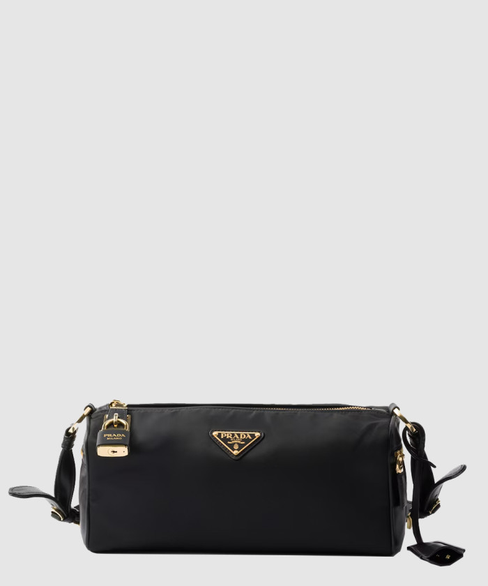 자물쇠가 있는 미디엄 리나일론 및 가죽 숄더백 1BC233 【매장-340만원대】