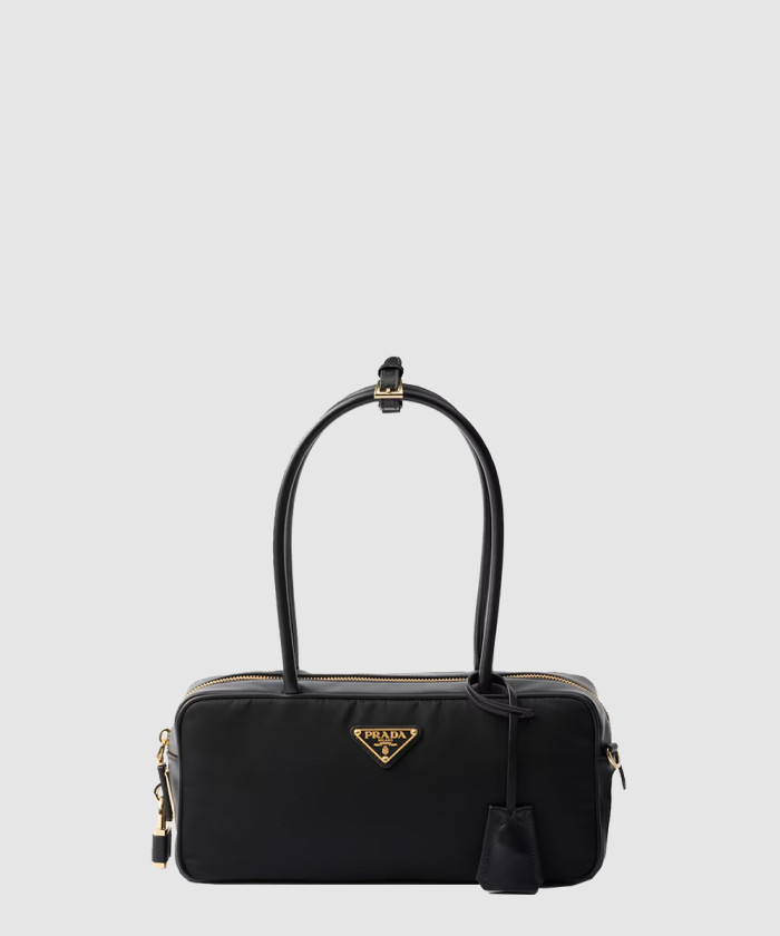 자물쇠가 있는 스몰 리나일론 및 가죽 탑 핸들백 1BB133 【매장-340만원대】