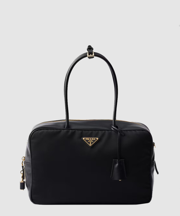 자물쇠가 있는 라지 리나일론 및 가죽 탑 핸들백 1BB131 【매장-390만원대】