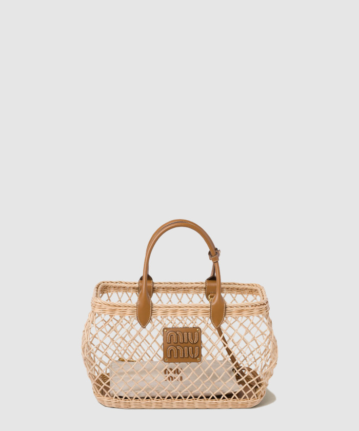 가죽 트리밍이 있는 우븐 패브릭 핸드백 5BA285 【매장-310만원대】