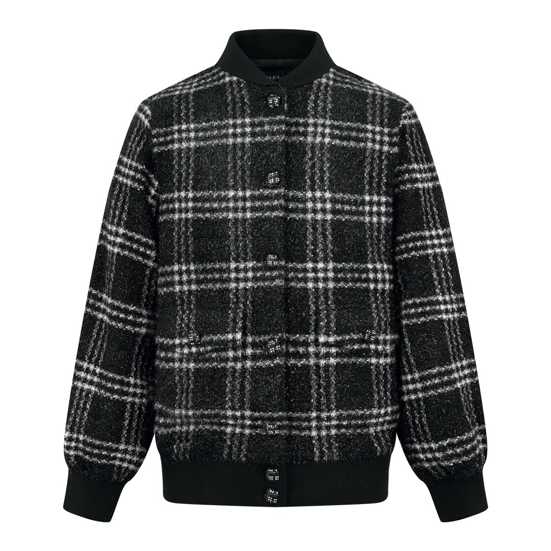 ★샤넬 체크 싱글 버튼 재킷