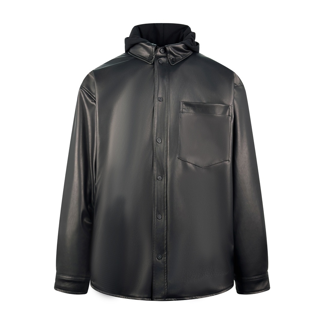 발렌시아가 파카 후드 가죽 재킷