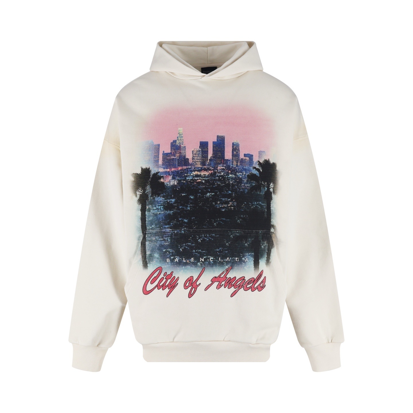 발렌시아가 나이트 뷰 프린트 후드티