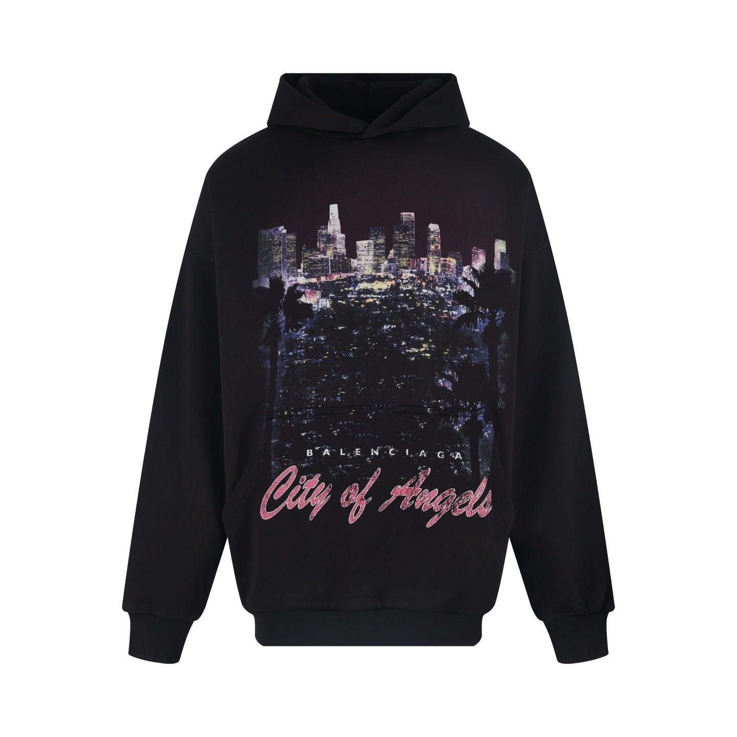 발렌시아가 나이트 뷰 프린트 후드티