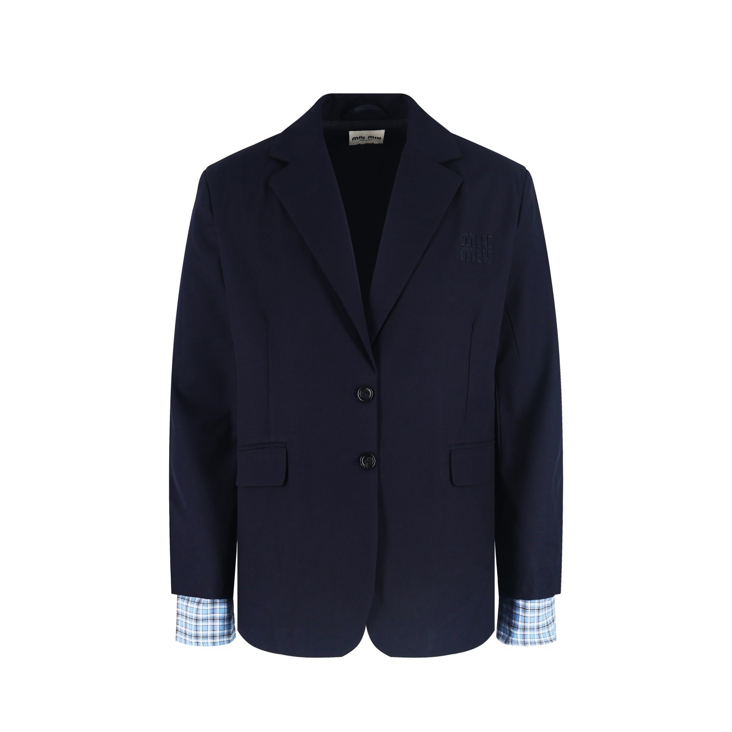 미우미우 체크 소매 블레이저 재킷