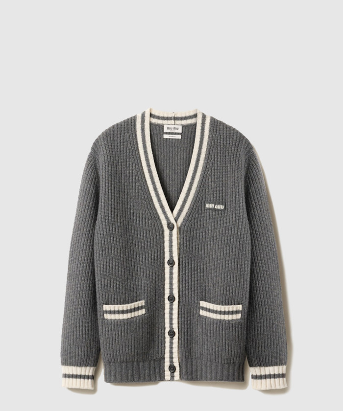 미우미우 립 조직 니트 울 및 캐시미어 가디건 MMF929