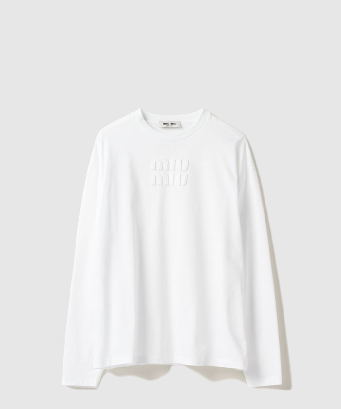 미우미우 자수 로고 장식 코튼 티셔츠 MJL862