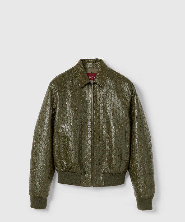 구찌 GG 엠보싱 가죽 보머 재킷 ‎819326