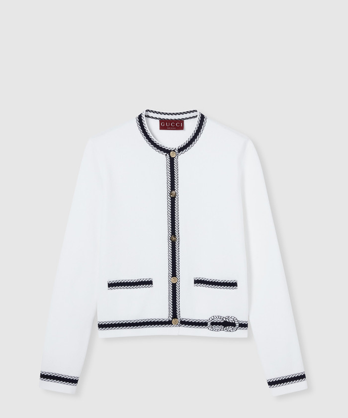 구찌 인타르시아가 있는 코튼 스티치 가디건 ‎835904