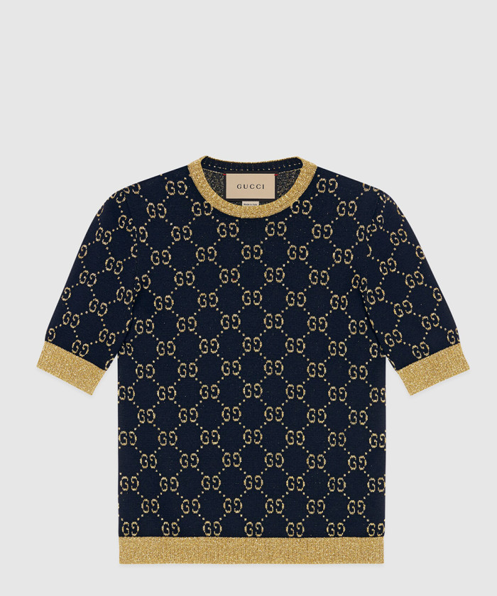 구찌 ‎GG 코튼 라메 패브릭 탑 526759