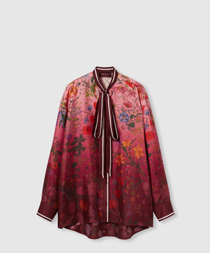 구찌 목 리본 프린트 실크 셔츠 ‎835617