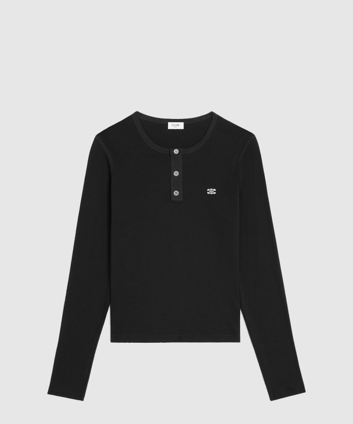 셀린느 롱 슬리브 티셔츠 리브드 코튼 저지 RX0A90