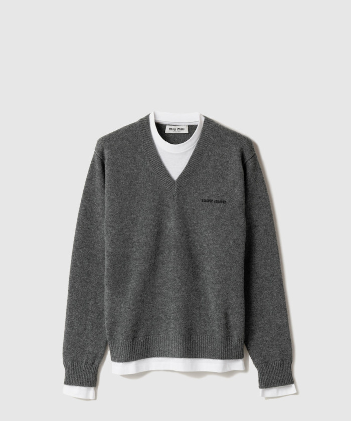 미우미우 캐시미어 V넥 스웨터 MMLB61