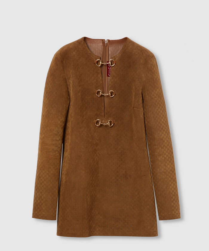 구찌 홀스빗 디테일의 GG 스웨이드 드레스 817757