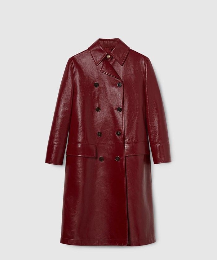 구찌 샤이니 레더 더블 브레스트 코트 ‎830132