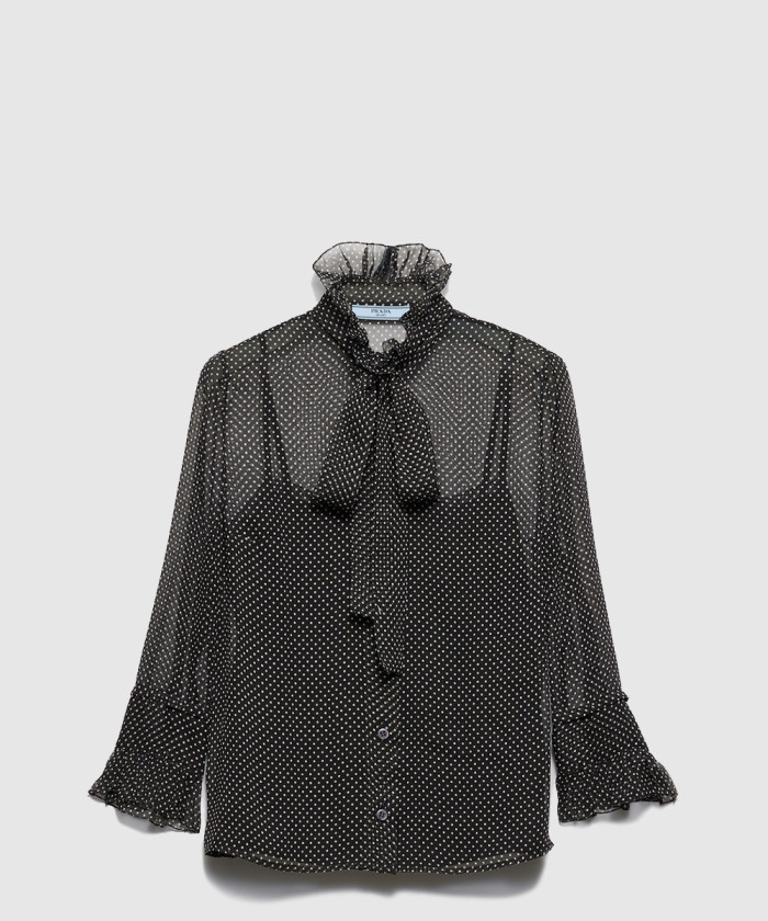프라다 폴카 도트 실크 시폰 셔츠 P457IG