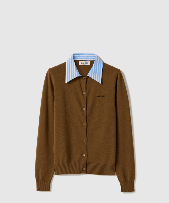 미우미우 카라 장식 캐시미어 가디건 MMF990