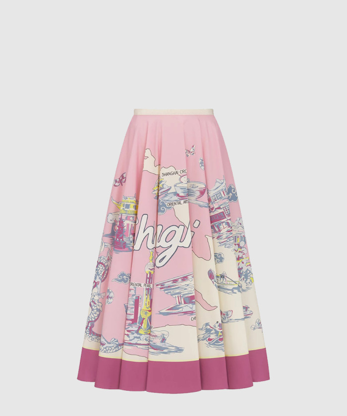 디올 Souvenir 플레어 미디 스커트 541J8