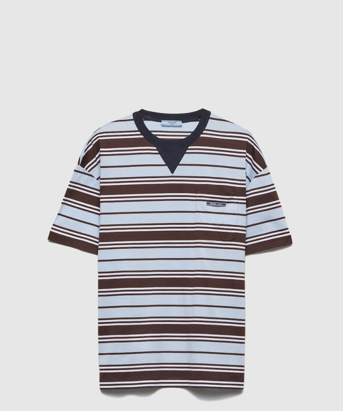 프라다 스트라이프 라일 코튼 티셔츠 39610