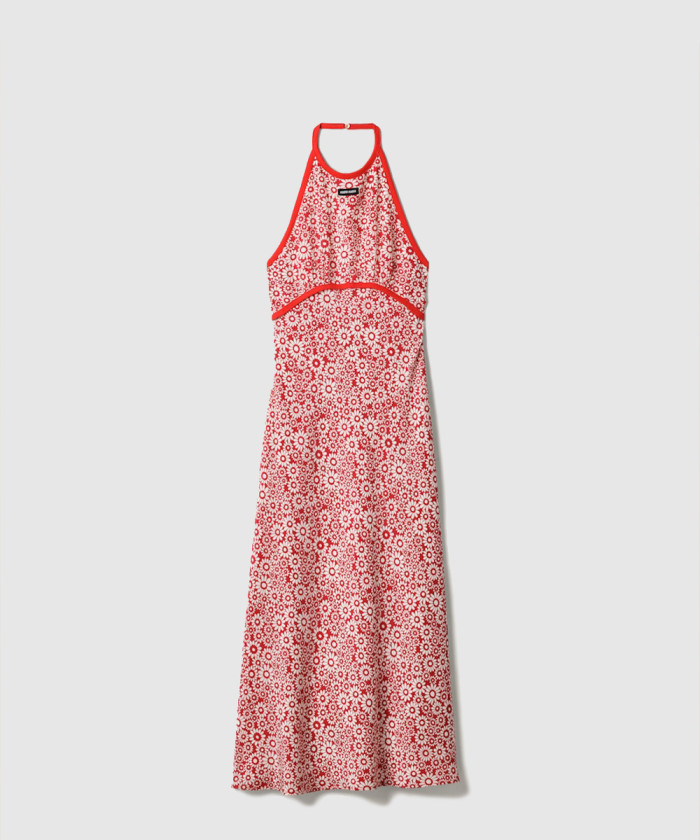 미우미우 플로럴 프린트 크레이프 드 신 롱 드레스 MF5897