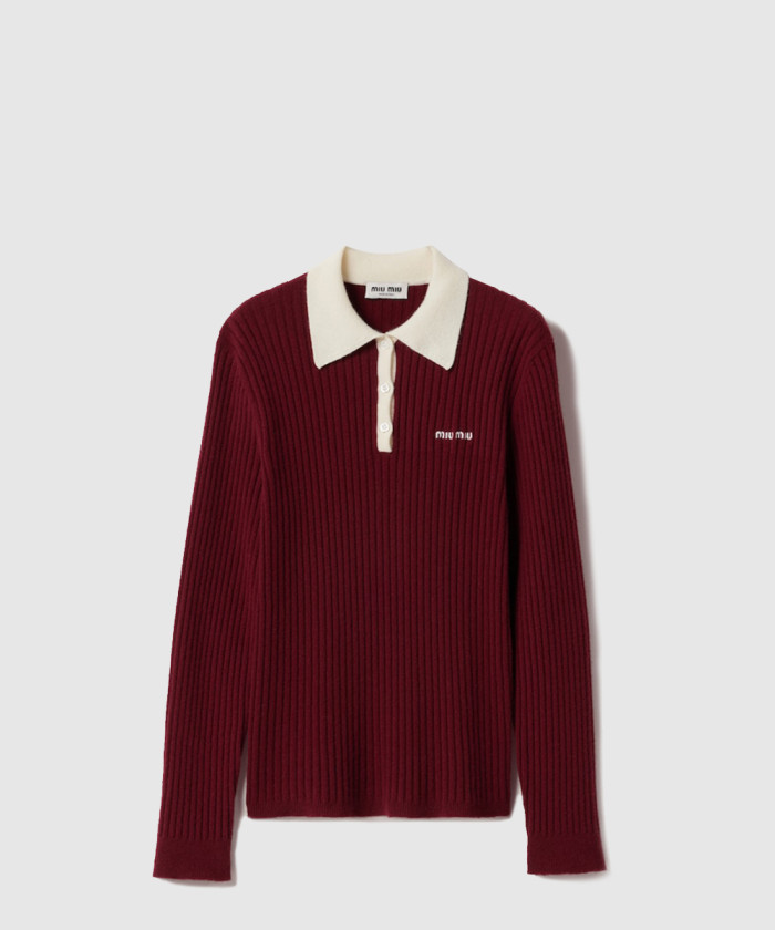 미우미우 립 조직 캐시미어 폴로 셔츠 MMLA35
