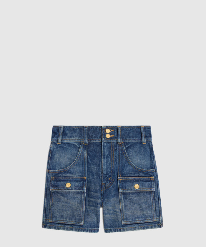 셀린느 키티 쇼츠 다크 유니언 워시 데님 RP06N9