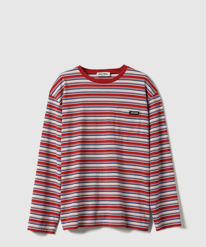 미우미우 슬리브 코튼 저지 티셔츠 MJL014