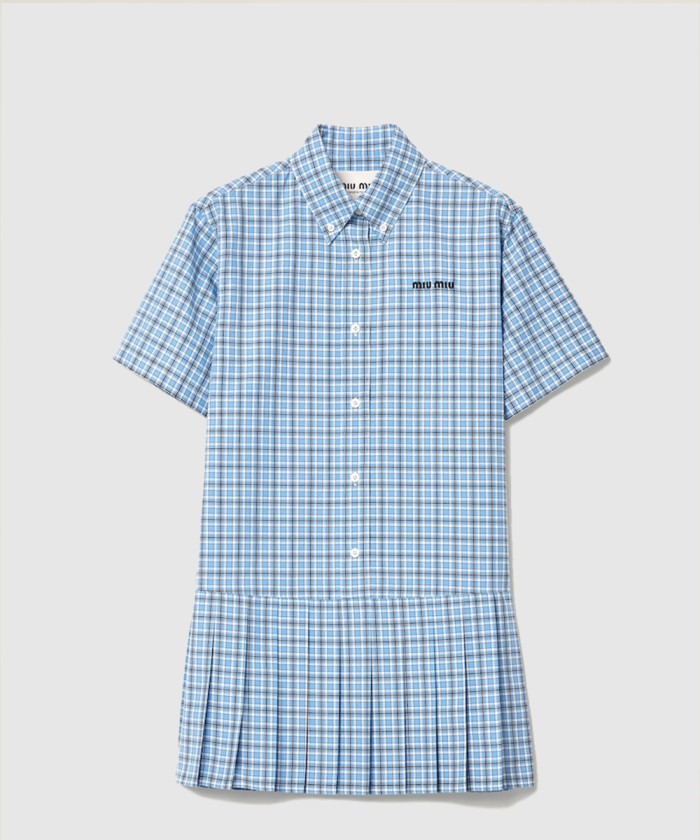 미우미우 플리츠 체크 포플린 드레스 MF5399