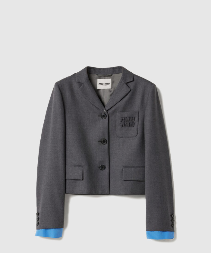 미우미우 싱글브레스트 크롭 개버딘 재킷 MH1783