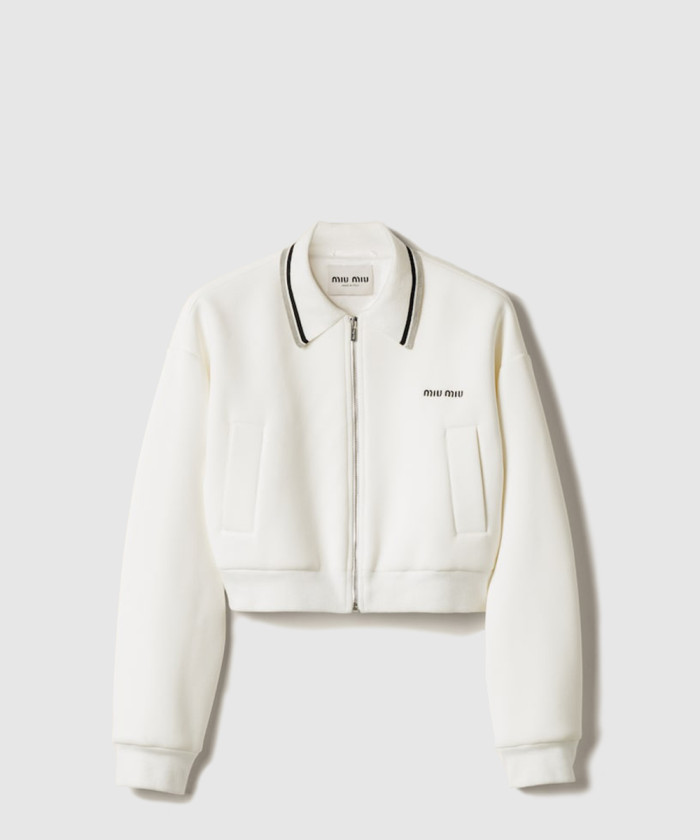 미우미우 본디드 피케 및 테크니컬 저지 블루종 재킷 ML1270