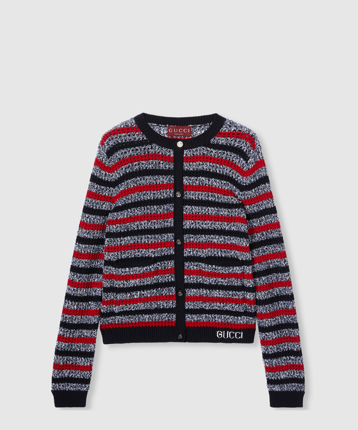 구찌 인타르시아 스트라이프 코튼 가디건 835983