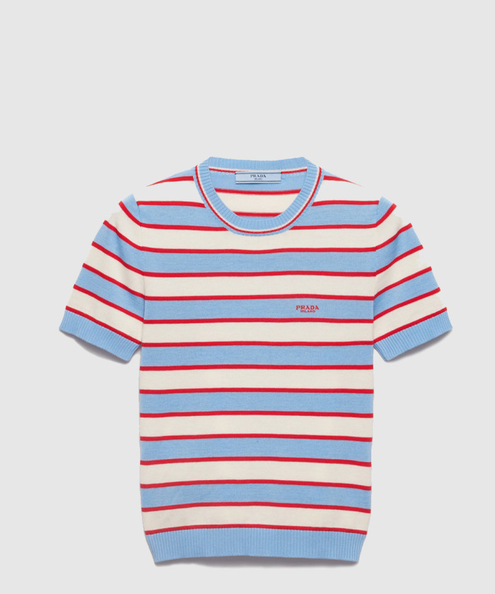 프라다 스트라이프 크루넥 코튼 스웨터 P24S2H