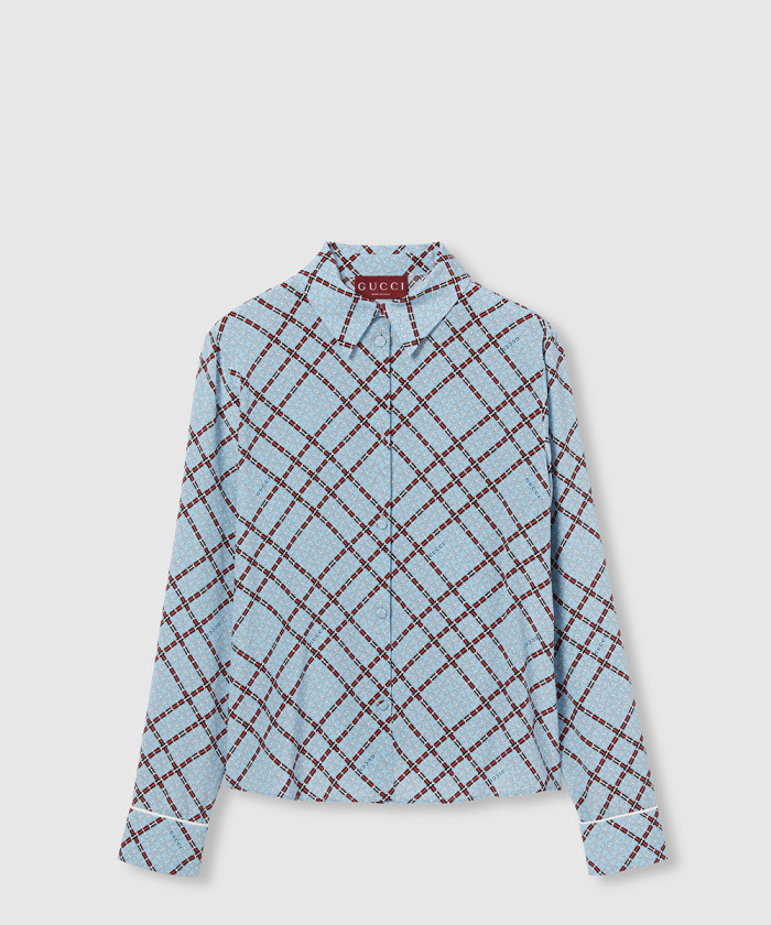 구찌 프린트 실크 크레이프 드 신 셔츠 808830