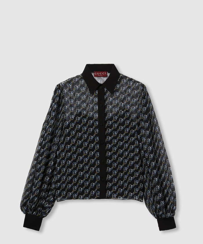 구찌 프린트 멀버리 실크 크레이프 셔츠 818460