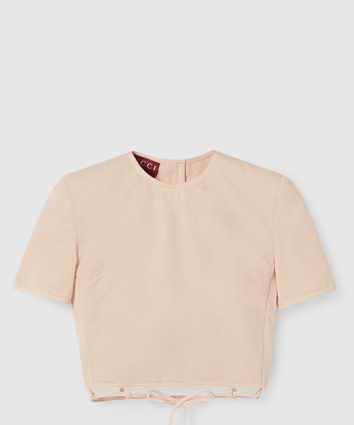 구찌 넥타이 코튼과 리넨 혼방 밑단 탑 832787