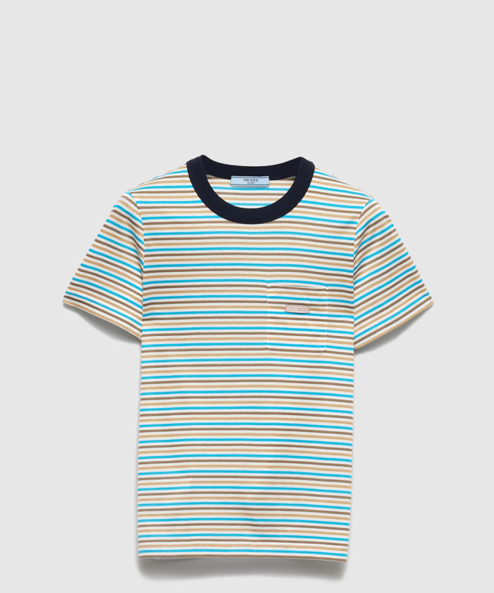 프라다 스트라이프 라일 코튼 티셔츠 39605