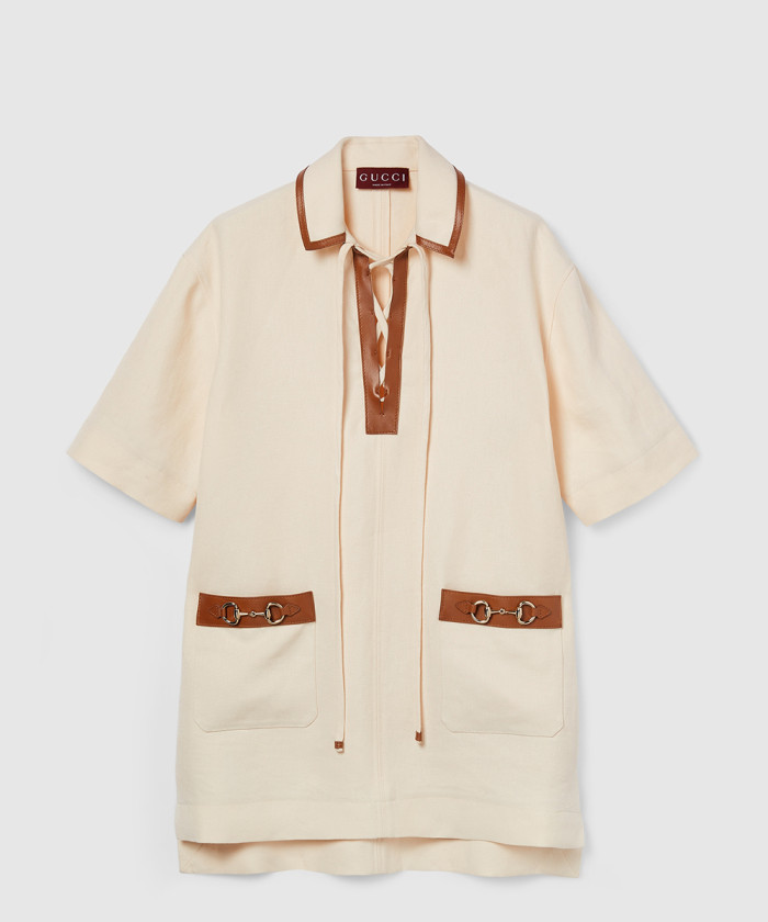 구찌 말빗이 달린 린넨 캔버스 드레스 826467